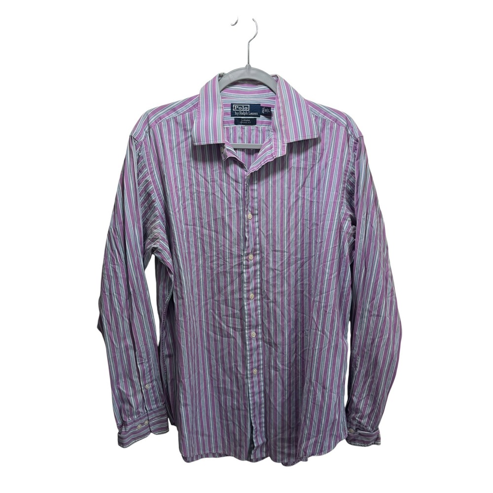 Polo Ralph Lauren Curham Classic Fit Striped Button Down Shirt Purple Mens L 16